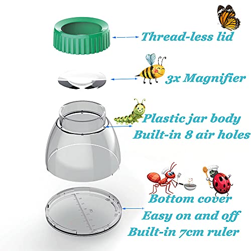 Roranic Insect Observation Kit,5X Magnifying Bug Viewer Built-In 7Cm Ruler With 2 Slant Tweezers 2 Artificial Insects 1 Organza Bag, Bug Catcher Cage For Kids Science Nature Exploration (2Pack Green) #TOP3