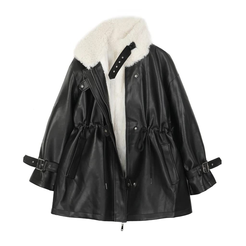 fvjkf Coat Women Leather Jacket Autumn Winter Warm Plush Thick Outerwear Lambs Wool Short Coats Female (Color : A, Size : Mcode)