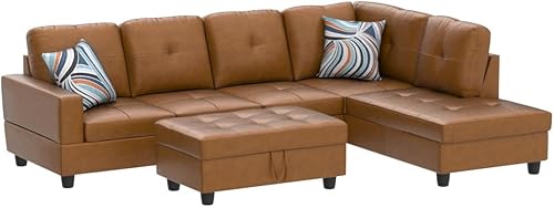 Miniatura 5 de SIENWIEY Sofá seccional para sala de estar, en forma de L, de piel sintética, juego de sofás seccionales para sala de estar con diván otomano de