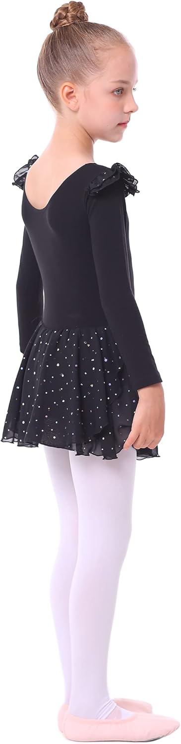 danswan Toddler Girls Long Sleeve Ballet Leotards Dance Dresses Tutu Outfit Ballerina with Glitter Skirt - Image 4