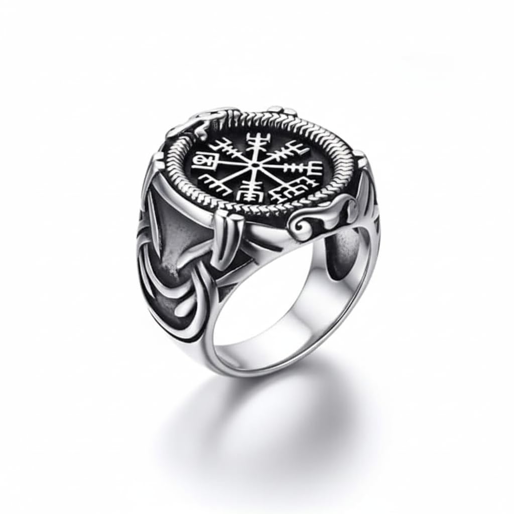 the men thing VIKING VEGVISIR SILVER - Titanium Steel Ring for Men & Boys (Size : 22)-picture-27