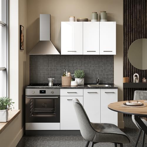 Detailansicht der flexiblen Unterschränke mit Herdumbauschrank der Vicco R-Line Küche.