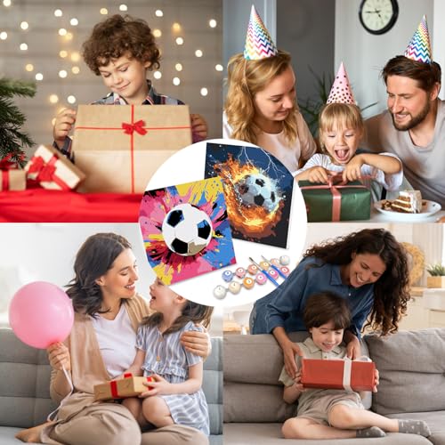 Malen Nach Zahlen Fußball 2 Stuck,Malen Nach Zahlen Kinder mit Rahmen,Painting By Numbers Fußball Easy 20*20 cm,DIY Handgemalt Ölgemälde Kit für Anfänger und Jungen Erwachsene,Home Haus Deko