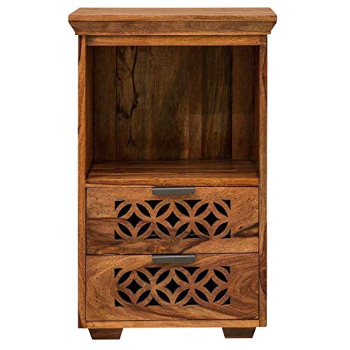 Image of Sheesham Wood Multipurpose Nightstand Small Side Table for Small Spaces End Table Bedside Tables with 2 Drawer & Shelf Storage for Living Room Bedroom (Design 4)