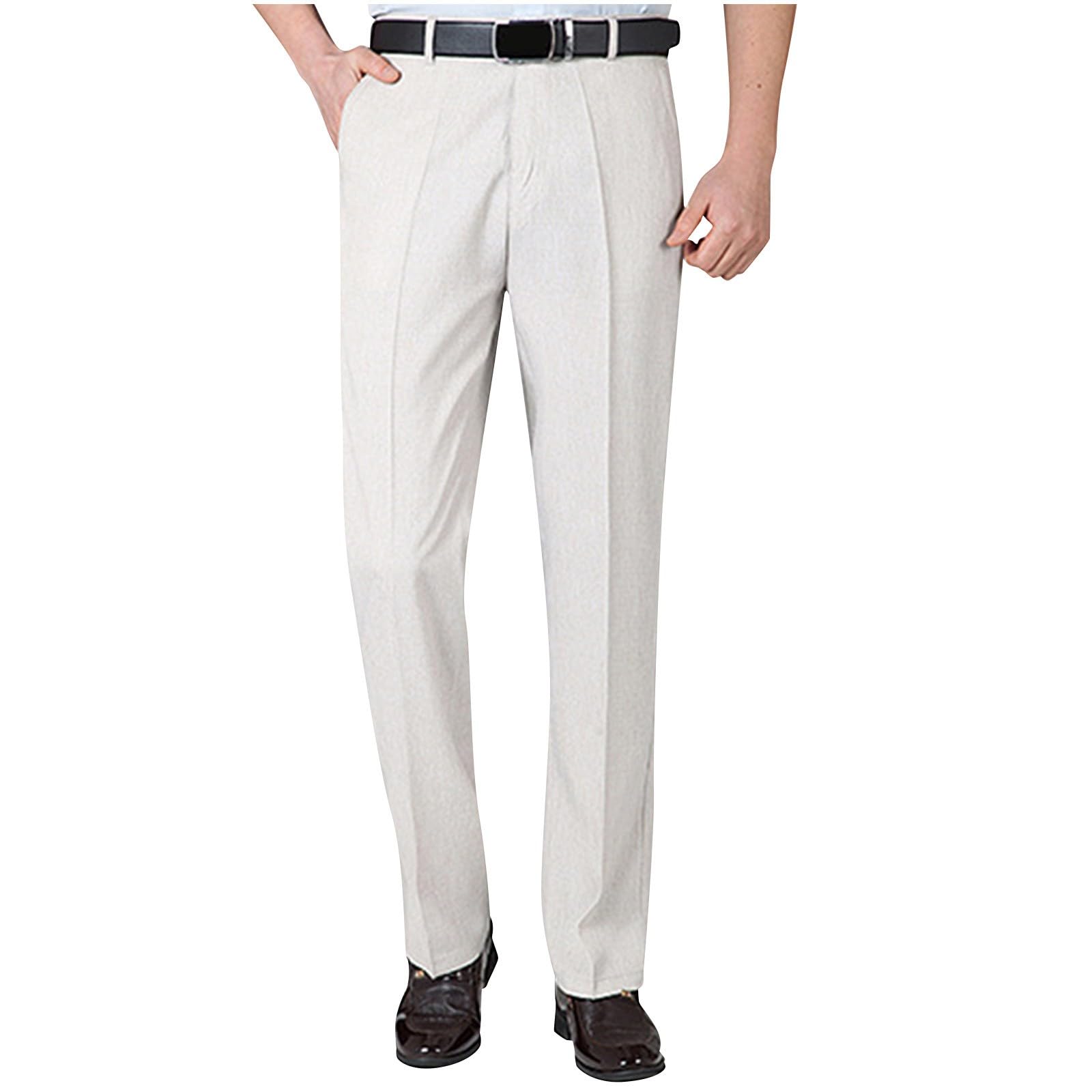 Work Pants for Men Dress Business Suit Pants Straight Fit Gentleman Wedding Guest Pant Mens Formal Trousers Linen