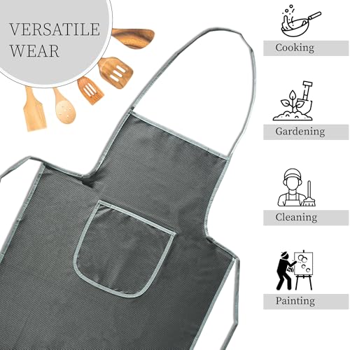 Image of Kuber Industries 2 Pcs PVC Waterproof Apron for Women & Men with Center Pocket | Machine Washable Kitchen Apron for Home, Grill & Restaurant | Mini Check Print - Grey