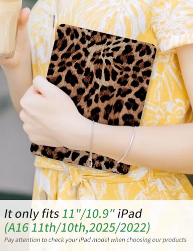 Coque iPad 10e/11e Génération avec Porte-Stylet et Support Trifold Léopard Marron 10.9"