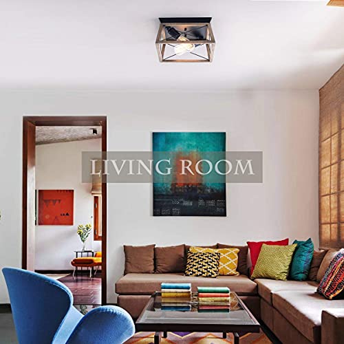 Item Rectangle Flush Mount Wood Ceiling Light Fixture And Item Wood Wall Sconces Bundle #TOP3
