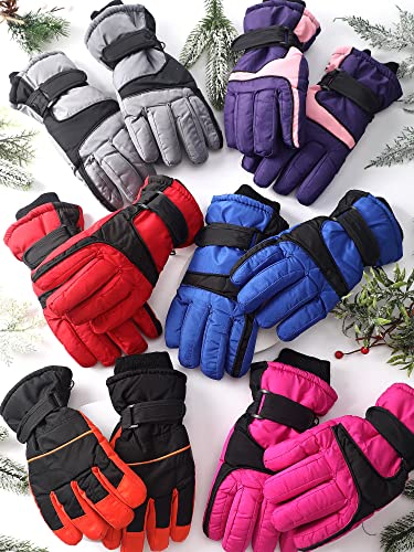 6 Pairs Kids Winter Gloves Waterproof Snow Ski Gloves Thicken Warm Sport Mittens For 8-15 Year Boys Girls Children Cold Weather Outdoor Hunting Snowboard, Red, Pink, Blue, Orange, Gray And Purple #TOP6