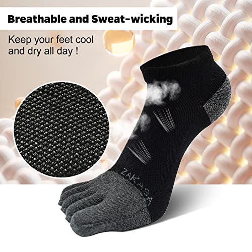 ZAKASA Toe Socks for Men Ankle: No Show Low Cut Toe Socks Individual Five Finger Cotton for Athletic Running 5 Pairs3