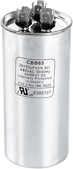 Canamax 70+10 uf ± 5% MFD 370 Or 440V Round Run Capacitor - Replacement for Air Conditioner 50/60Hz for AC Motor Run or Fan Start and Cool or Heat Pump Air Conditioner