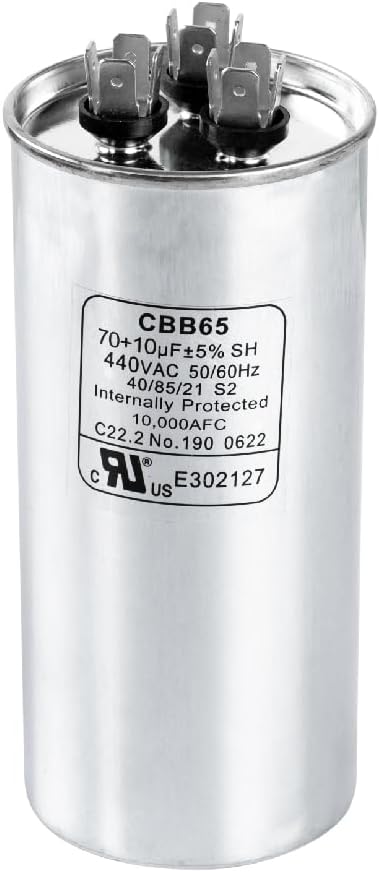 Canamax 70+10 uf ± 5% MFD 370 Or 440V Round Run Capacitor - Replacement for Air Conditioner 50/60Hz for AC Motor Run or Fan Start and Cool or Heat Pump Air Conditioner