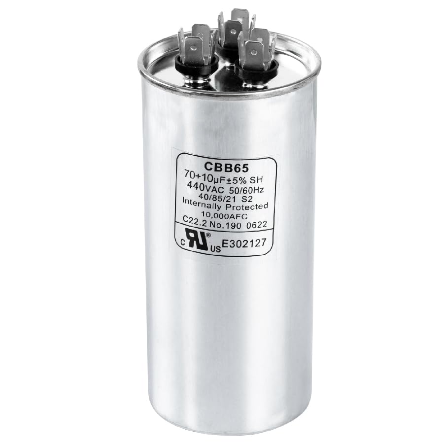 Canamax 70+10 uf ± 5% MFD 370 Or 440V Round Run Capacitor - Replacement for Air Conditioner 50/60Hz for AC Motor Run or Fan Start and Cool or Heat Pump Air Conditioner