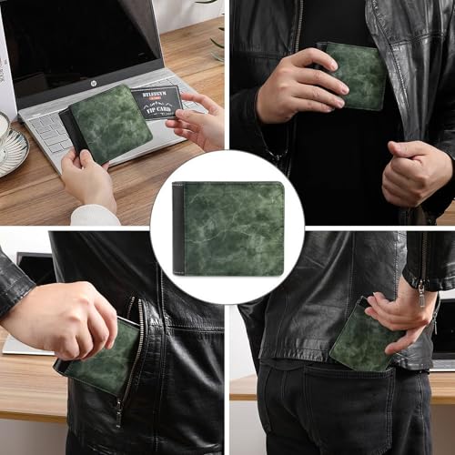 Green Leather Wallet for Men |RFID Blocking | Bifold | Slim Wallet for Men with 8 Credit Card Holder| Emerald Green Marble Texture Money Clip for Men3