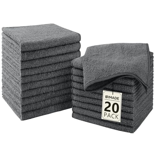 Image of UNIMADE Washcloths - 20 Pack - Face Towels (12 inch x 12 inch), Highly Soft Wash Cloths and Hand Towels, Fast Drying Multi-Purpose Microfiber Cleansing Cloths for Bathroom, Hotel, Spa, and Salon - Grey