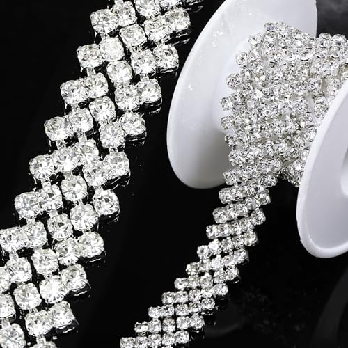 SEWJUN Rhinestone Close Chain Trim,1 Yard 5 Row Inclined Alignment Diamond String Rhinestones Ribbon Strips Tape for Clothes,Shoes,Bags,Jewelry Making,DIY Crafts,Wedding Party Decoration,Crystal by SEWJUN - Used condition - US$11.51