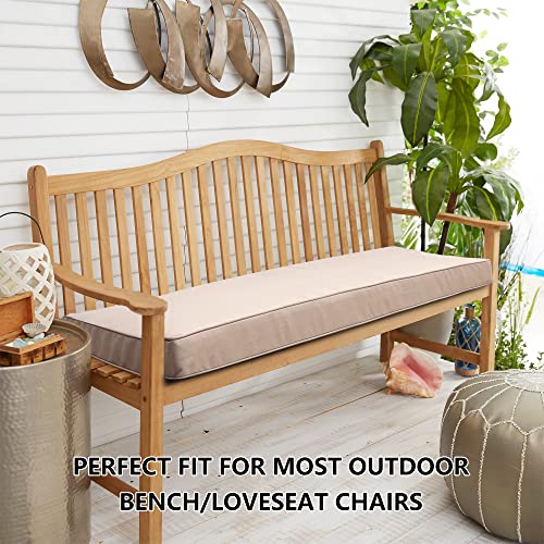 RACE LEAF Almofada de banco 122 cm x 45 cm x 7 cm bege, resistente à água com laços, almofadas de ap