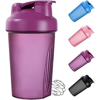 Protein Shaker 400 ml Protein Shaker Protein Shaker with Measuring Scale - BPA-Free Leak-Proof Durable Shaker for Creamy Whey Protein Powder Shakes Protein Shaker with Stainless Steel Mixing Ball Purple