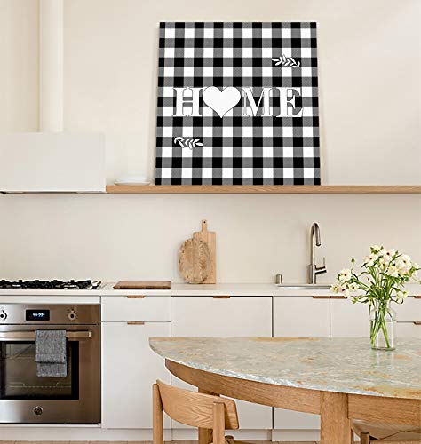 Giclee Canvas Prints Home Love Black And White Buffalo Checkered Plaids Wall Art For Home Decor Dining Room Kitchen Oil Paintings Easy To Hang Gallery Wrap Wall Picture With Wooden Frame 12X12 Inch #TOP5