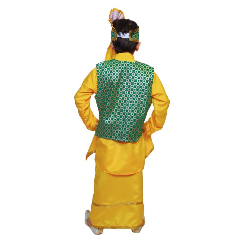 Image of Kaku Fancy Dresses Punjabi Boy Ethnic Costume for Kids - Yellow & Green Kurta Salwar & Turban Set | Indian State Fancy Dress for Boys (14-17 Years)