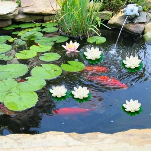JFangZHZH 5 pièces Nénuphars Artificiels Flottants,Fleurs de Lotus Flottantes pour Bassin,Aquarium,Piscine,Décoration Étang Jardin avec Nénuphar Artificiel Résistant UV,10cm – vue 3