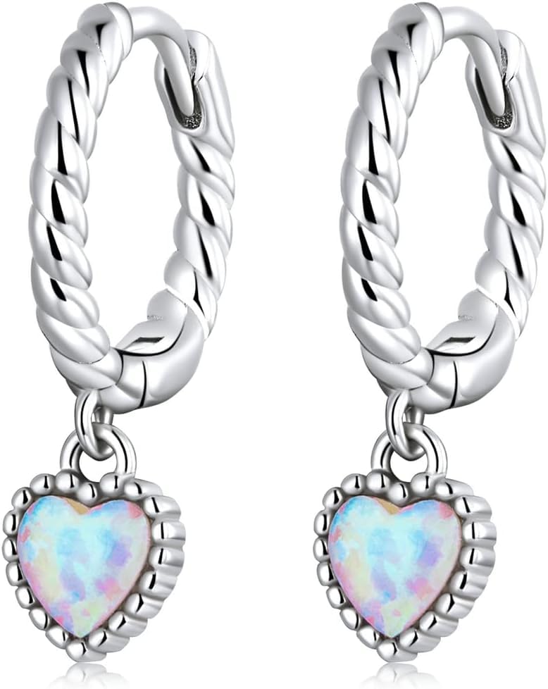 Boucles d'oreilles cœur en argent 925 et opale YXWYXWA pour femme