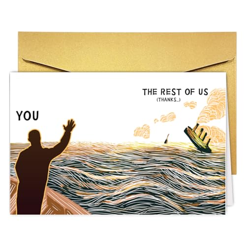 RUALOVE Funny Sinking Ship Leaving Card - Funny New Job, Thank You, Coworker Going Away Card - Good...