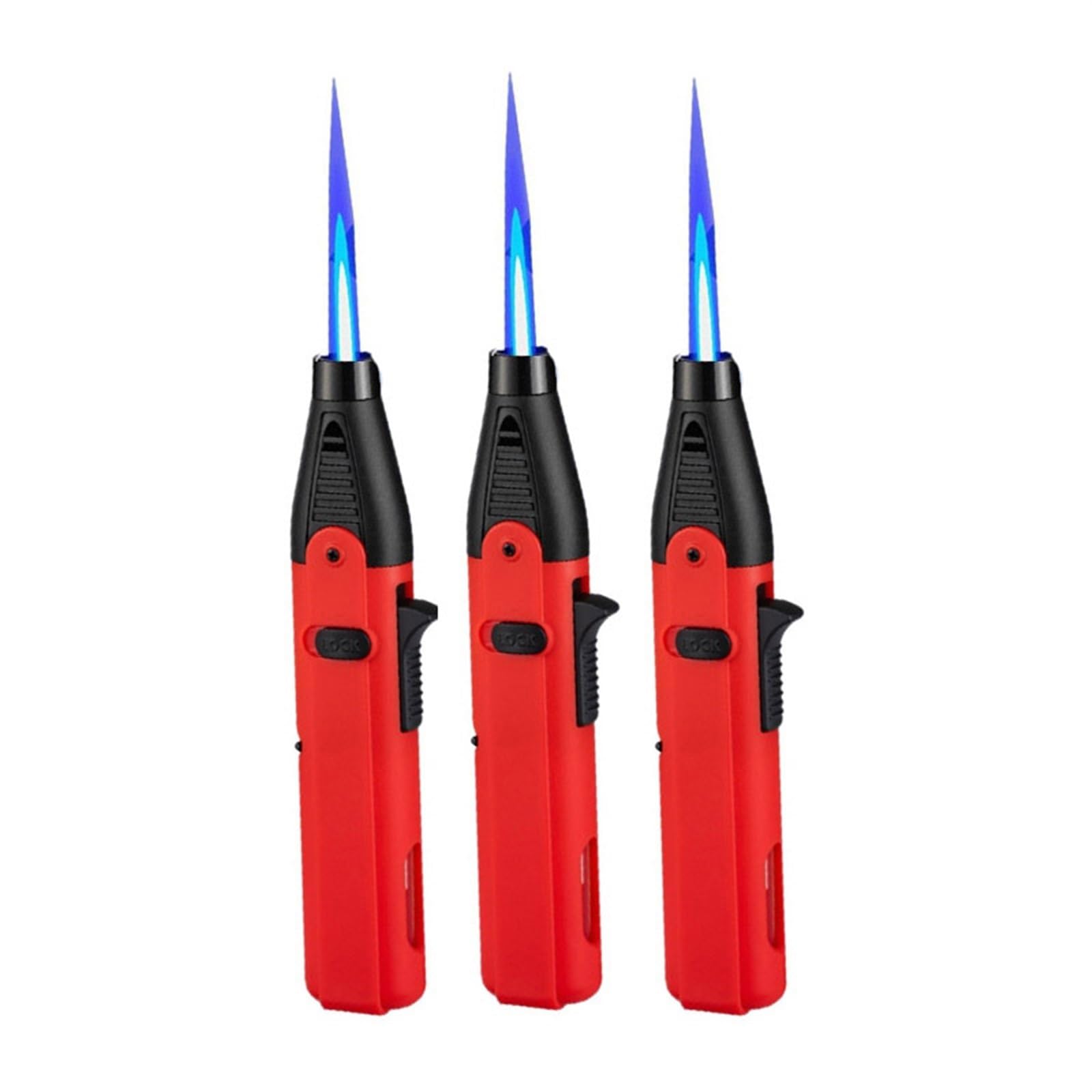 Lot de 3 briquets au butane rechargeables et coupe-vent pour barbecue, cuisine, camping - avec fenêtre de visualisation (gaz non inclus)