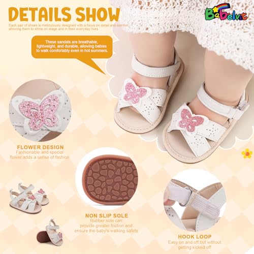 Image of Babelvit Infant Baby Girl Boy Sandals Comfort Premium Summer Outdoor Casual Beach Shoes with Flower Bowknot Anti Slip Rubber Sole Newborn Toddler Prewalker First Walking Shoes