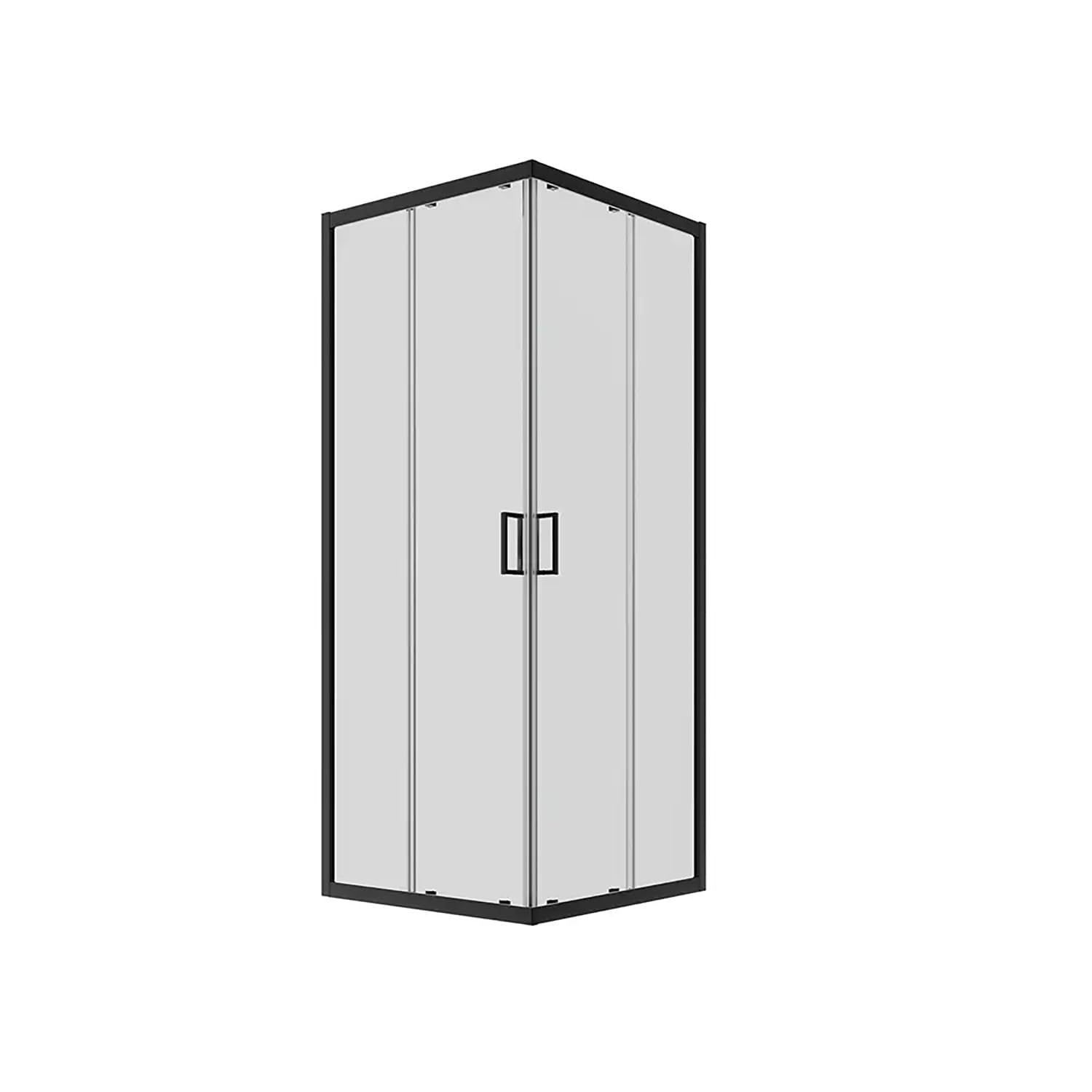 Box Doccia Angolare Mod. Java 80x80cm Apertura Scorrevole Vetro Temperato 6mm Trasparente Profili in Alluminio Nero Opaco 16 Carrelli Scorrevoli Maniglia in ABS
