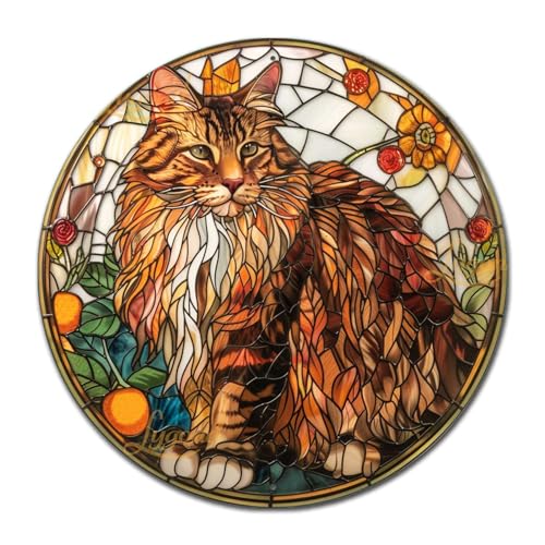 Lygond Decorative Tin Sign Friendly Maine Coon Cat for Home