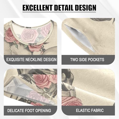 ALAZA Romantic Skeleton and Roses Pajama Set Short Sleeve Sleepwear Soft Lounge Nightwear4