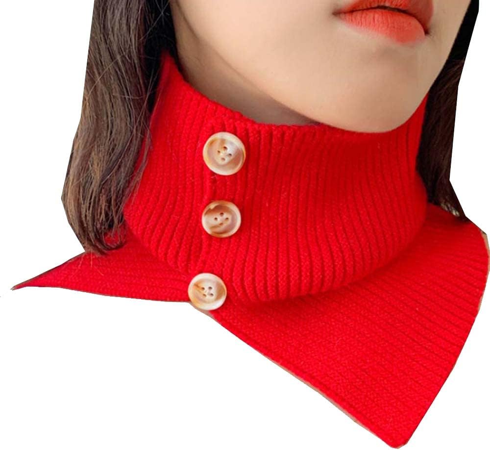 YEKEYI Knitted Fake Collar for Women High Collars Lapel Wrap Button Choker Collar Detachable Collar
