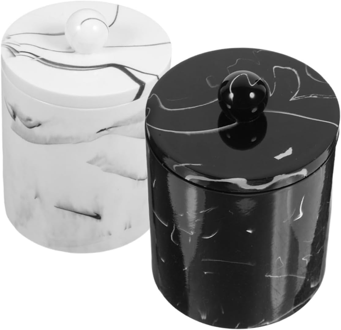 Mobestech 2pcs Marble Cotton Swab Box and Toothpick Holder Portable Organizer for Cotton Pads and Makeup Accessories Stylish Storage Ink