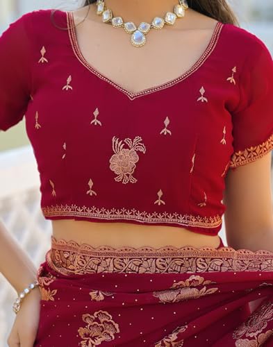 Image of SIRIL Women's Georgette Embroidery Saree With Unstitched Blouse