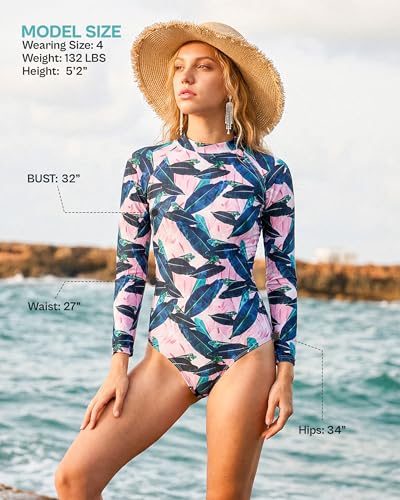 Image of Tame the Sun Long Sleeve Swimsuits for Women - One Piece Tummy Control, UPF 50+ Bathing Suit - Rash Guard, Zipper Swimwear