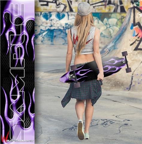 Metal Flames Purple - Decal Style Vinyl Wrap Skin fits Longboard Skateboards up to 10