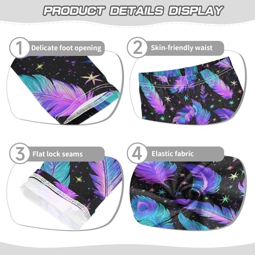 ALAZA Girls' Leggings Children's Yoga Pants Skinny Printed Dance Holographic Purple Feather Comfortable 4T2