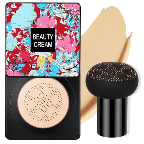 Pilzkopf Luftkissen CC Creme, Beauty Pilz-Luftkissen cc Cream, Cushion Foundation Concealer Make Up für Gesicht und Hals, BB Creme Feuchtigkeitsspendende Aufhellende Gleichmäßiger Hautton(Natürlich)