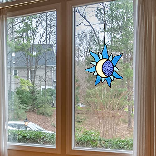 Haosum Sun And Moon Stained Glass Window Hangings,Sun Moon Decor Glass Suncatchers Ideal For Garden, Home, Farmhouse, Patio And Bedroom…… #TOP2
