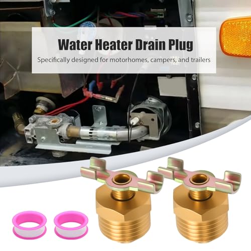 Image of UOIENRT 2 Pack 1 /2'' RV Water Heater Drain Valve for RV and Trailer Water Heater, Durable Brass Construction RV Water Heater Drain Plug