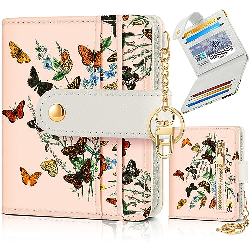 Image of Bistup Small Card Wallet for Women with Keychain, Butterfly | Clear ID Window, Compact Design for Daily Carry, Durable Material, Sturdy Keychain, Aesthetic