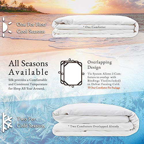 Silkicah Mulberry Silk Comforter Queen Size, 100% Natural Mulberry Silk Filled Duvet Breathable Lightweight Pure Silk Quilt For Summer Season(86"×90") #TOP3