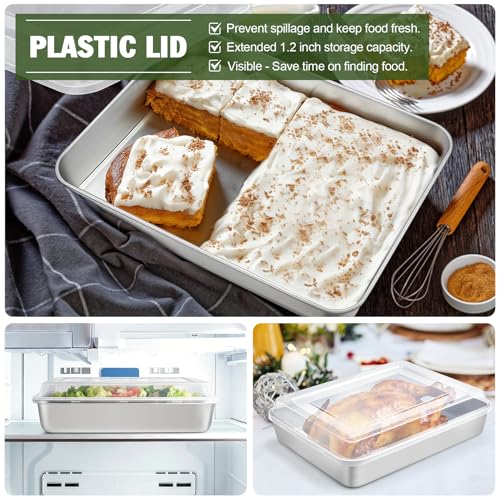 Image of TeamFar Baking Pan with Lid, 10.5 inchx 8 inch Stainless Steel Rectangular Cake Lasagna Pan with Cover for Cake Brownie Casseroles, Healthy & Sturdy, Oven & Dishwasher Safe - (1 Pan + 1 Lid)