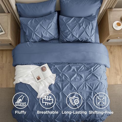image for Bedsure Queen Comforter Set Slate Blue - Bed in a Bag Queen Size 7 Pie