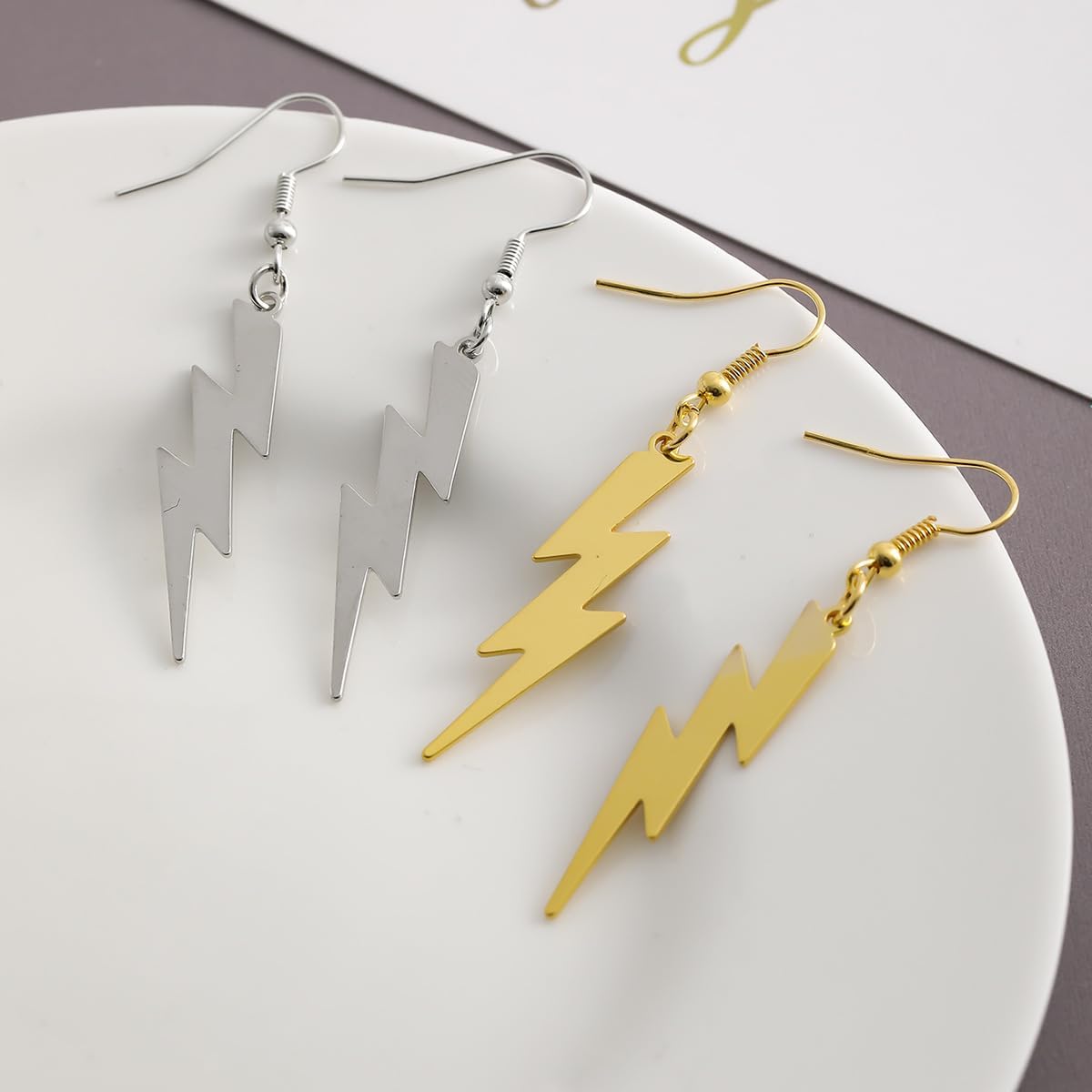 Lightning Earrings for Women Men Punk Style Lightning Bolt Dangle Drop Earrings Gold Silver Hip Hop Rock Biker Earrings Minimalist Lightning Earrings Christmas Party Jewelry - Image 3