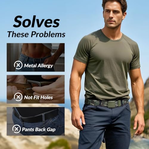 Image of JASGOOD 2 Pack Nylon Web Belt Outdoor Military Men's Metal Free Belt with TSA Plastic Buckle