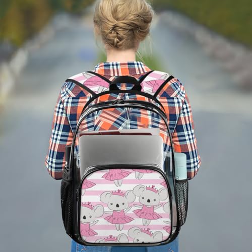 Beautiful Koala Dancing Clear Backpack Stadium Approved PVC Backpacks for Adults Heavy Duty Clear Bag for Work Security Travel College3