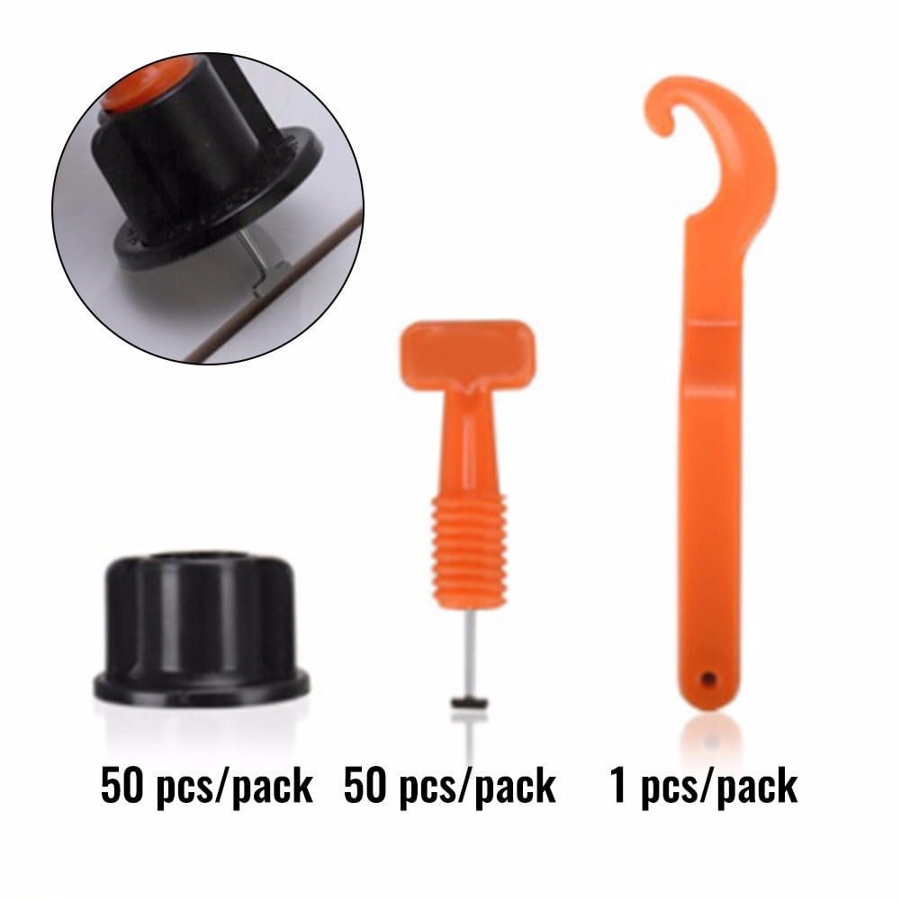 Fliesen-Nivelliersystem, quadratische Equalizer-Clips mit Werkzeug für 5–20 mm dicke Keramik-Boden-, Wandfliesen, Installation und Ausrichtung, 50 Stück
