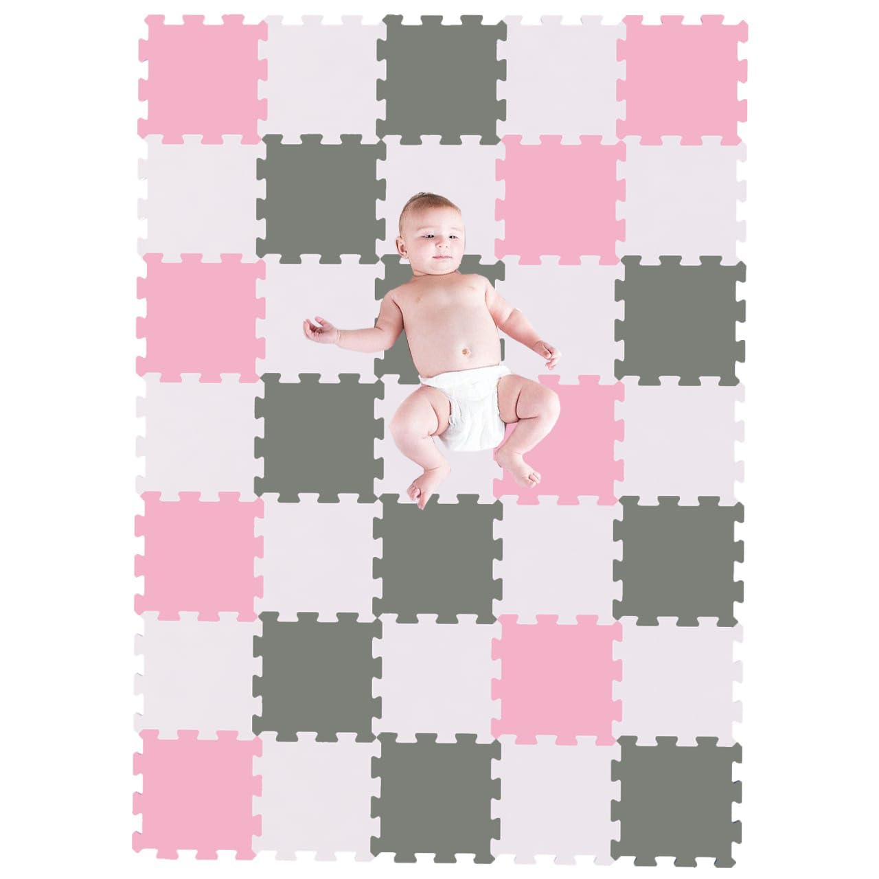 SAFRI Interlocking kids play mat soft foam Baby Playmats Floor Gyms jigsaw puzzle play mats floor exercise fitness yoga crawling mat living room flooring (Pink White & Grey- 16 Pieces)